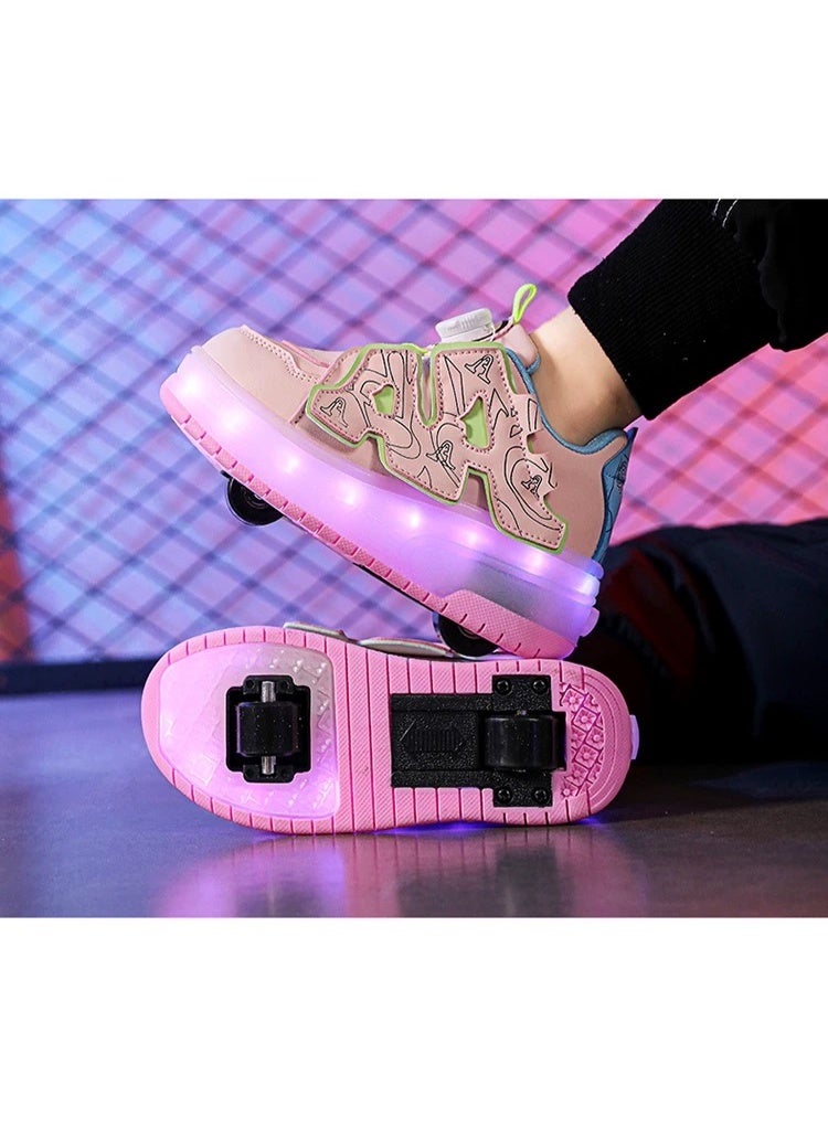 LITTLE ROCKZ Two Wheel LED Flash Light Fashion Shiny Sneaker Skate Heelys Shoes With Lightning Sole - Image 1